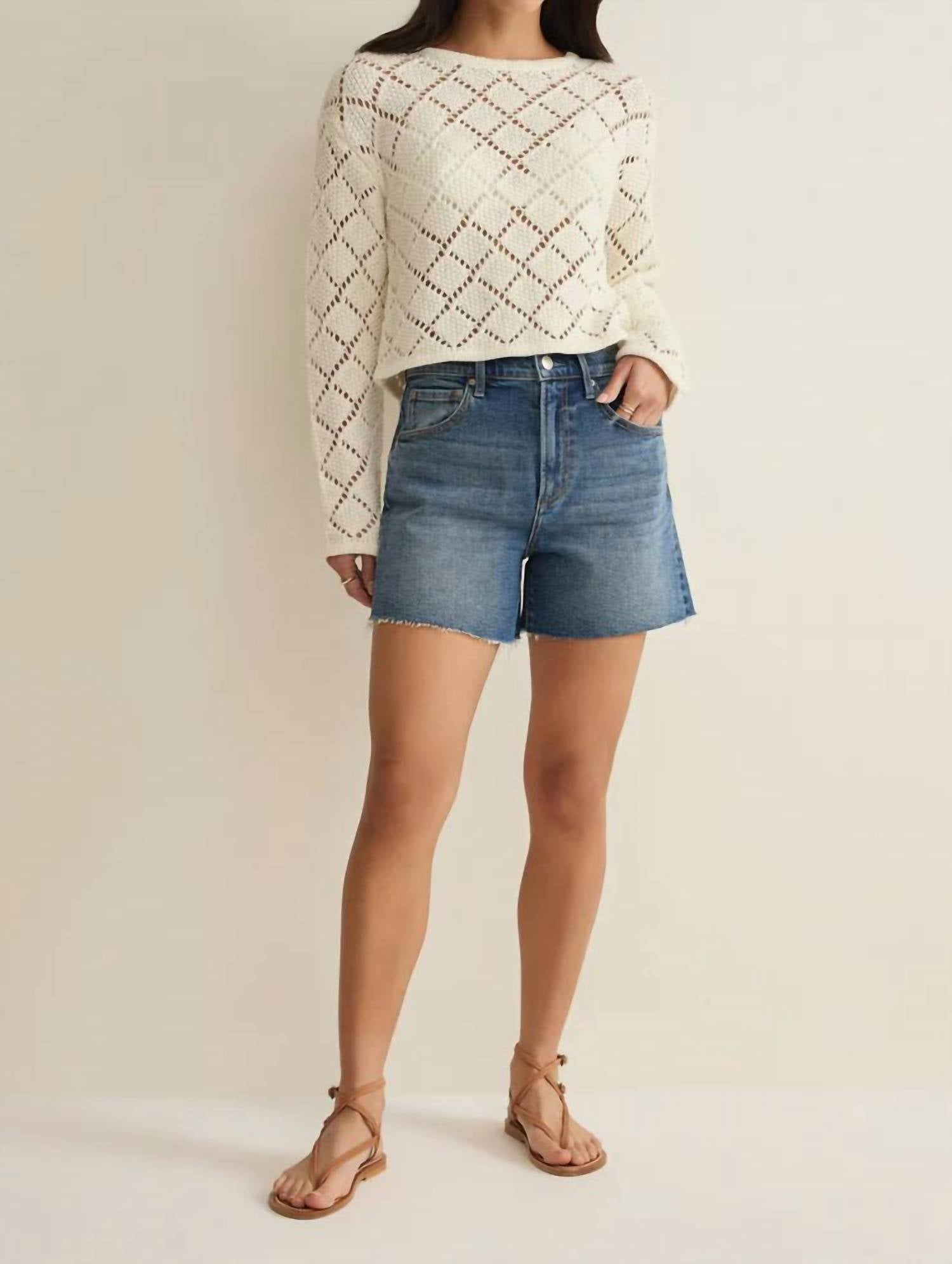 Z Supply Women's Hullen Diamond Crochet Sweater in white - women's sweater - alternate view