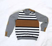 La Chic Designs - Striped Mock Neck Knit Sweater