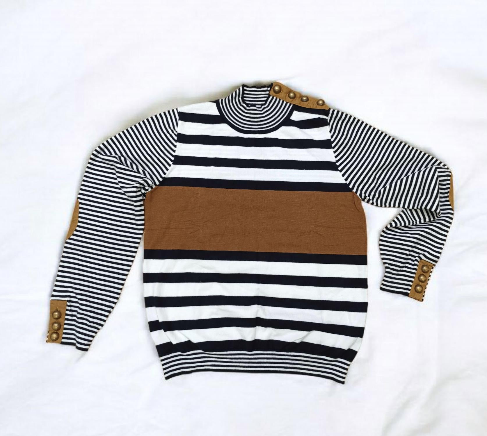 La Chic Designs - Striped Mock Neck Knit Sweater