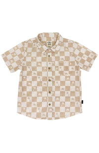 feather 4 arrow Boy's Checkerboard Print Short Sleeve Top in brown - kids' t-shirt