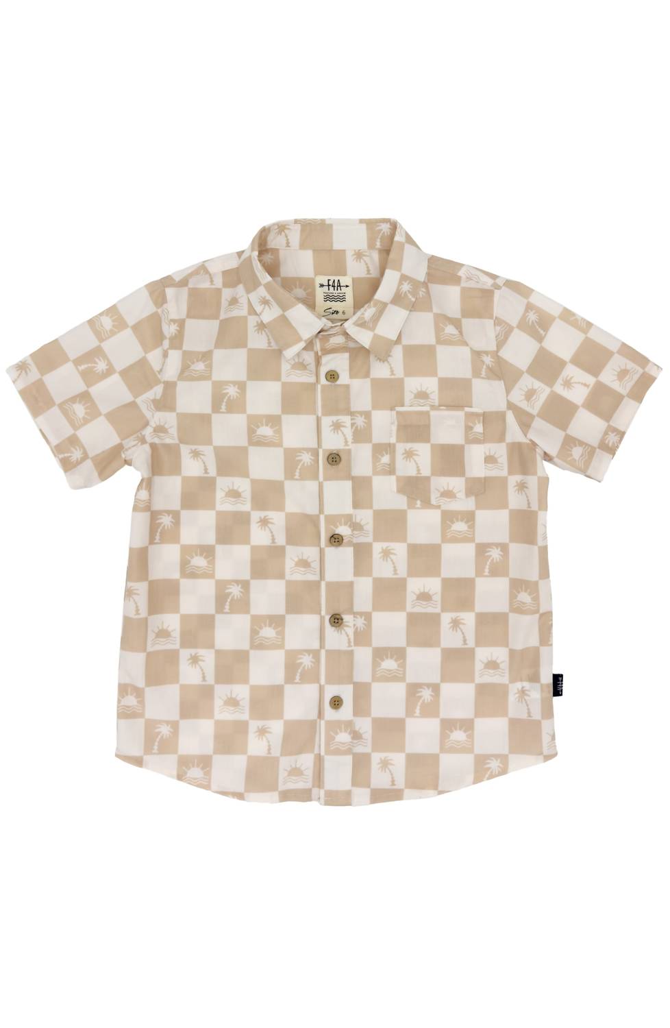 feather 4 arrow Boy's Checkerboard Print Short Sleeve Top in brown - kids' t-shirt