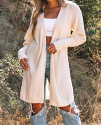 Shewin Inc. - Solid Color Open Front Cardigan With Tie