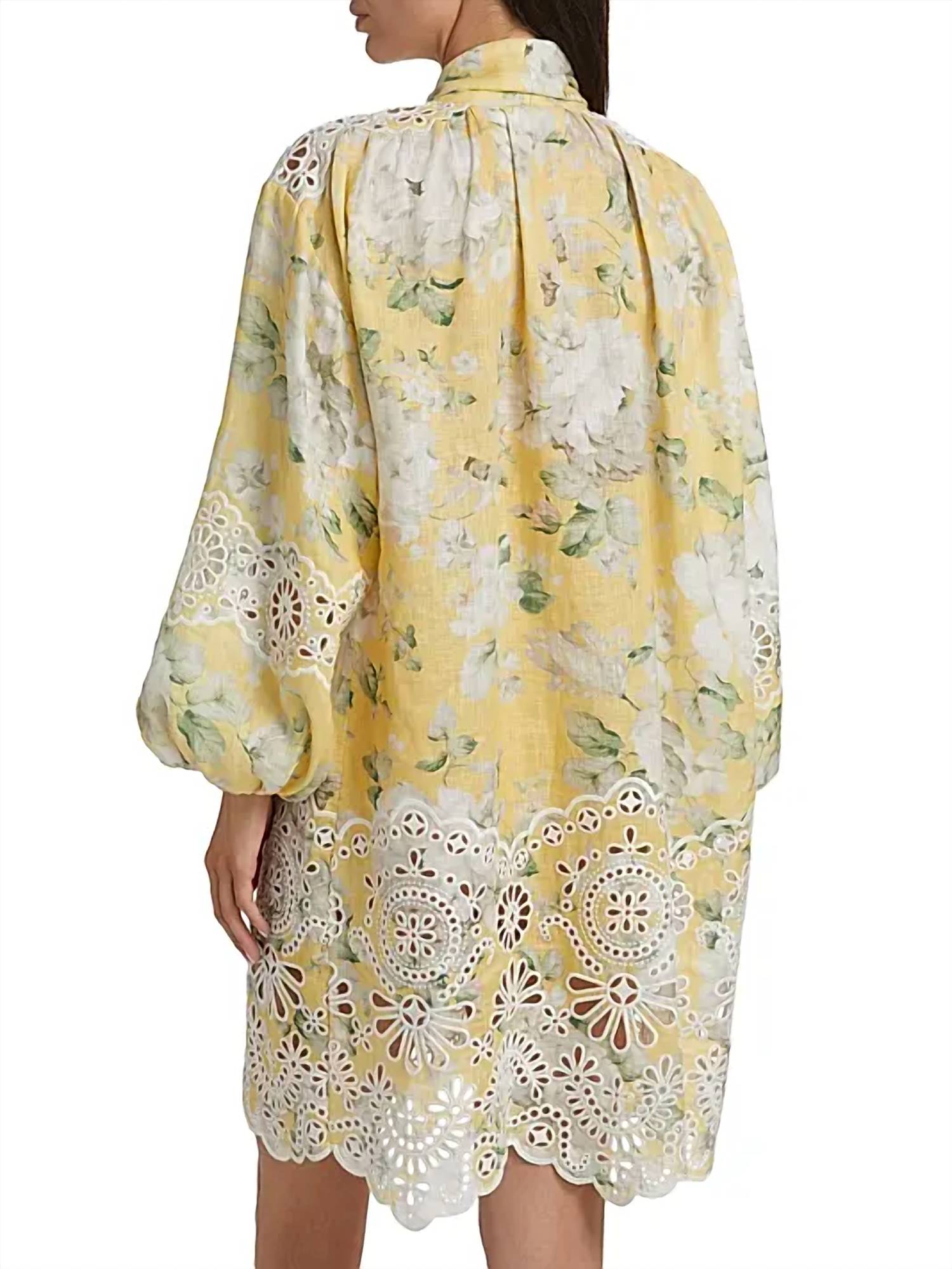 Zimmermann - Acacia Broderie Tie Neck Mini Dress