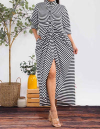 Karen T Design - Button Down Stripe Midi Dress