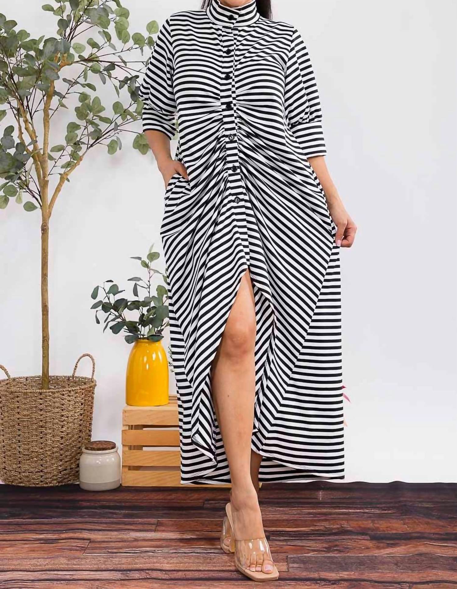 Karen T Design - Button Down Stripe Midi Dress