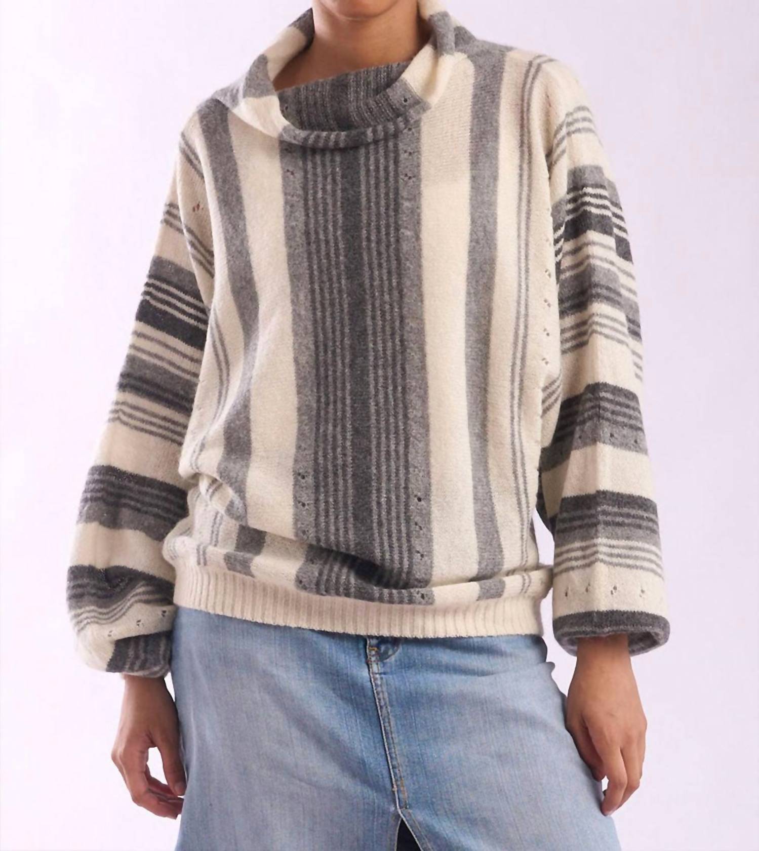 Alpaca Collection Maxine Turtleneck Sweater in grey multi - women's sweater
