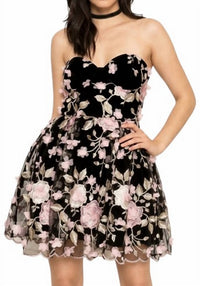 L'ATISTE Lacey Flower Short Cupcake Dress in black - women's dress