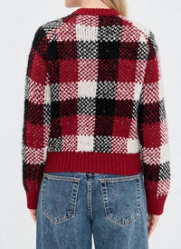Guest In Residence Buffalo Plaid Cardigan in residence buffalo plaid cardigan in ruby combo - women's cardigan - detail view