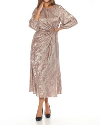 Joseph Ribkoff - Metallic Cutout Detail Puff Sleeve Maxi Dress