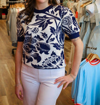 Fate - FLORAL MOTIF SHORT SLEEVE SWEATER