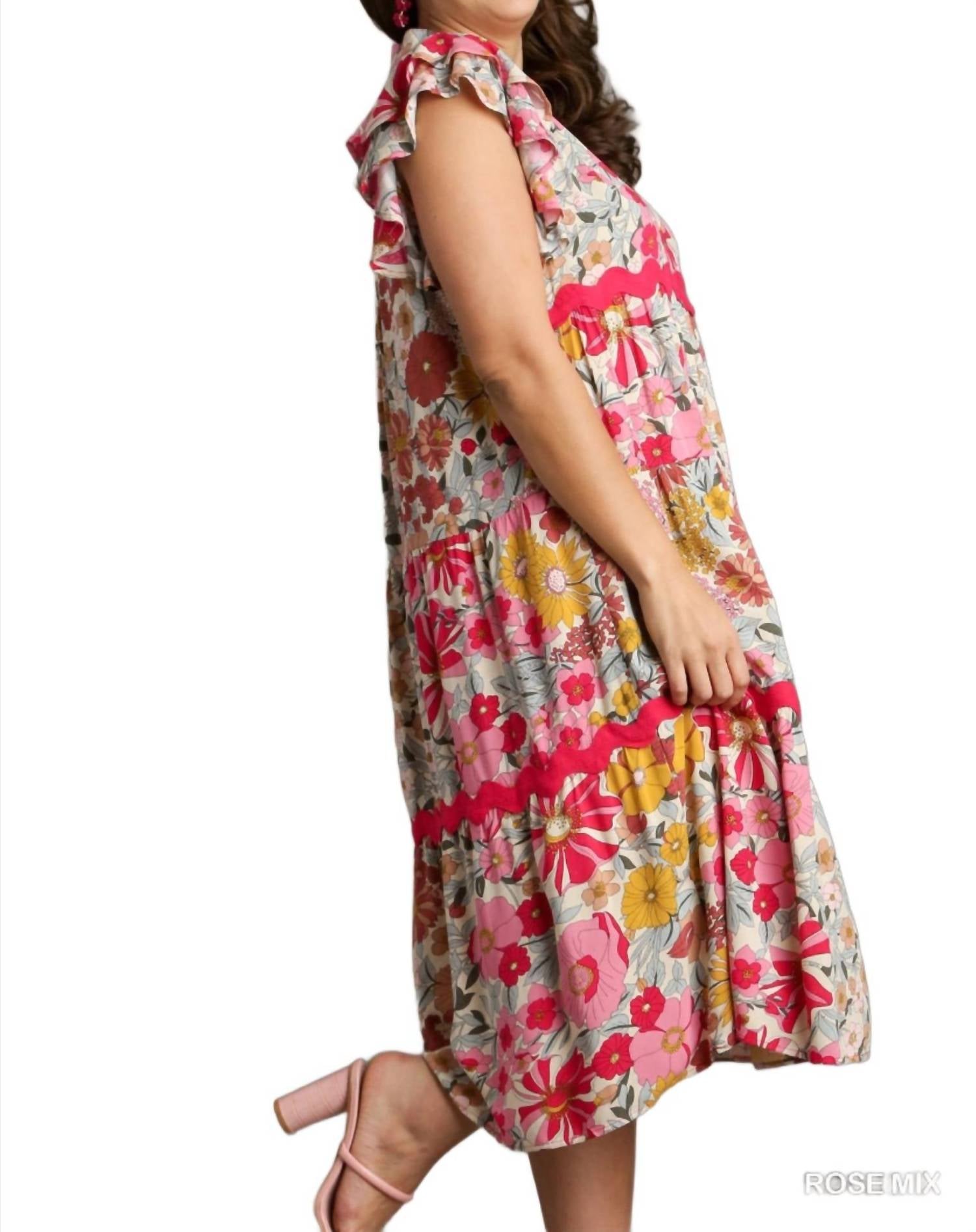 Umgee - Floral Ric Rac Midi Dress