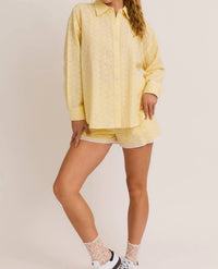 Le Lis - Eyelet Button Down Lace Trim Shorts & Head Scarf Three-Piece Set