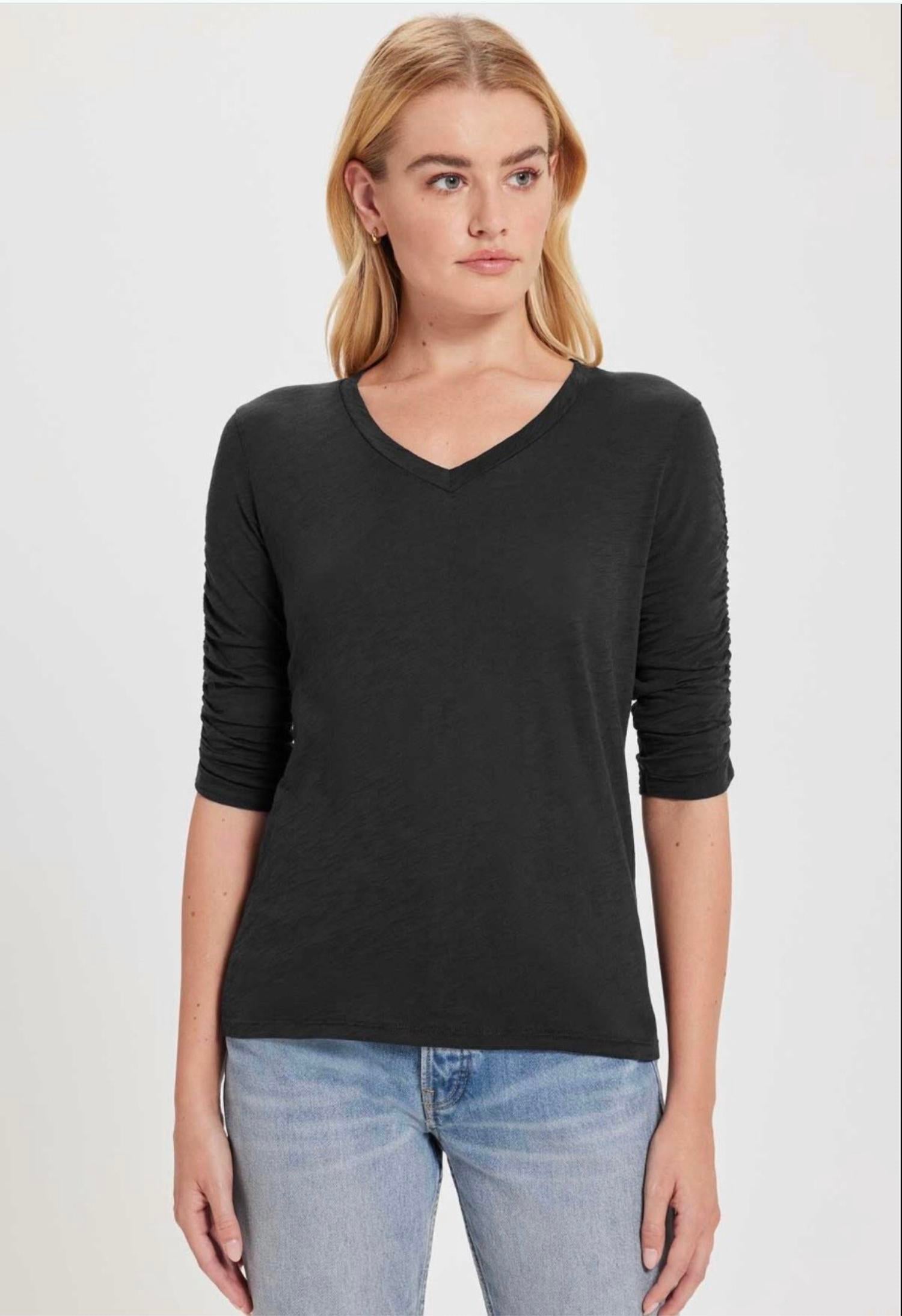 Goldie - Ruched Half Sleeve V-neck Tee