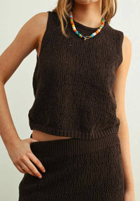 Miou Muse - Crochet Knit Top And Skirt Set