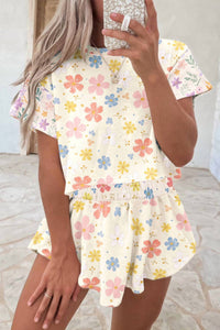 Lovesoft - Floral Print Crop Top Wide Leg Short Set
