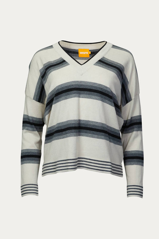 GRADIENT STRIPED V-NECK JUMPER