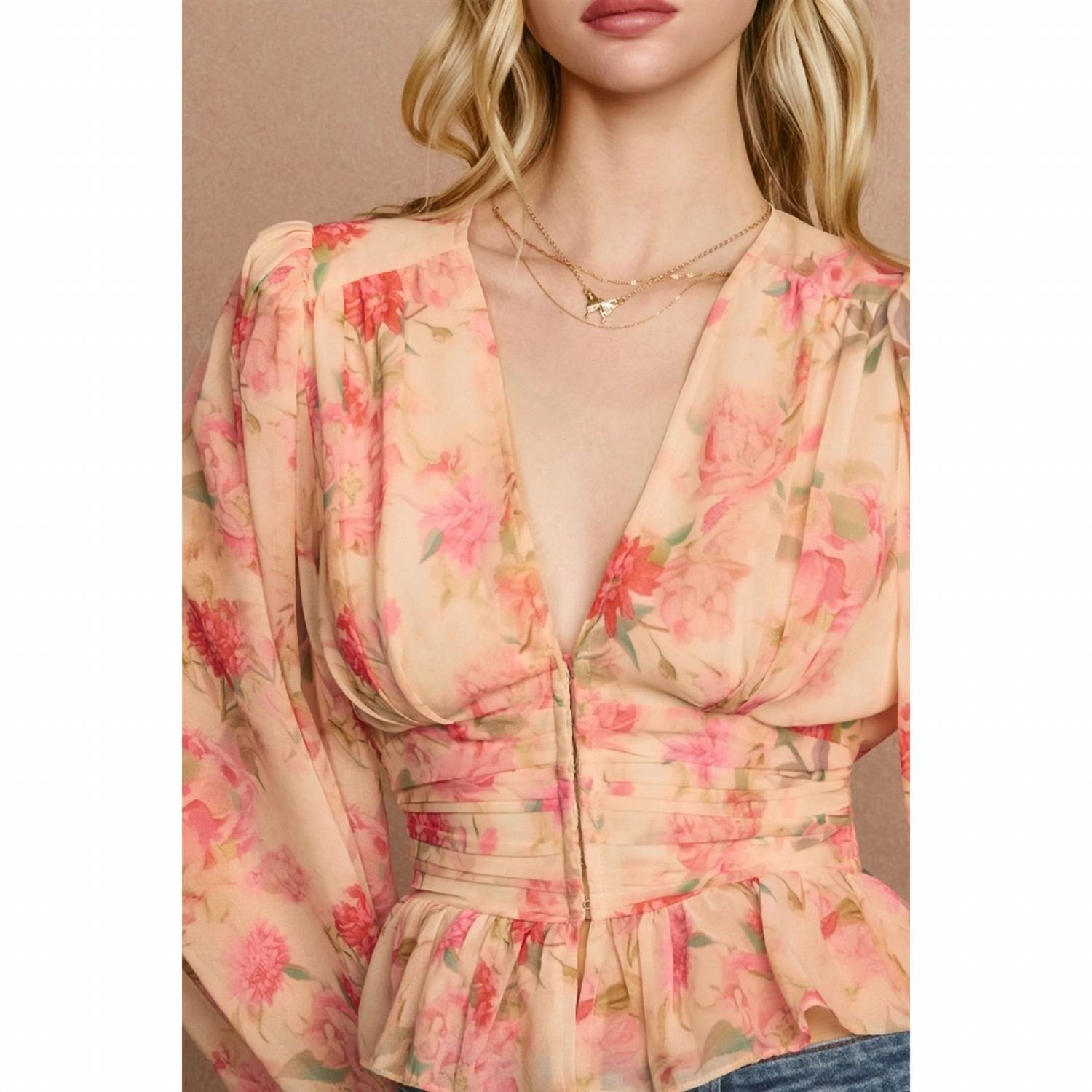 Dress Forum - Pastel Promise Plunging Raw Hem Blouse