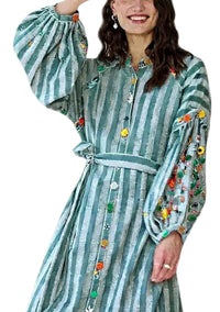 Guadalupe Design - Rambagh Stripe Embroidered Midi Dress