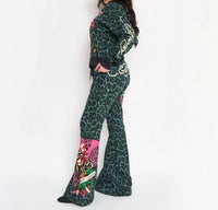 Ed Hardy Anchor Rose Bootcut Sweatpants in green leopard - women's pants - detail view