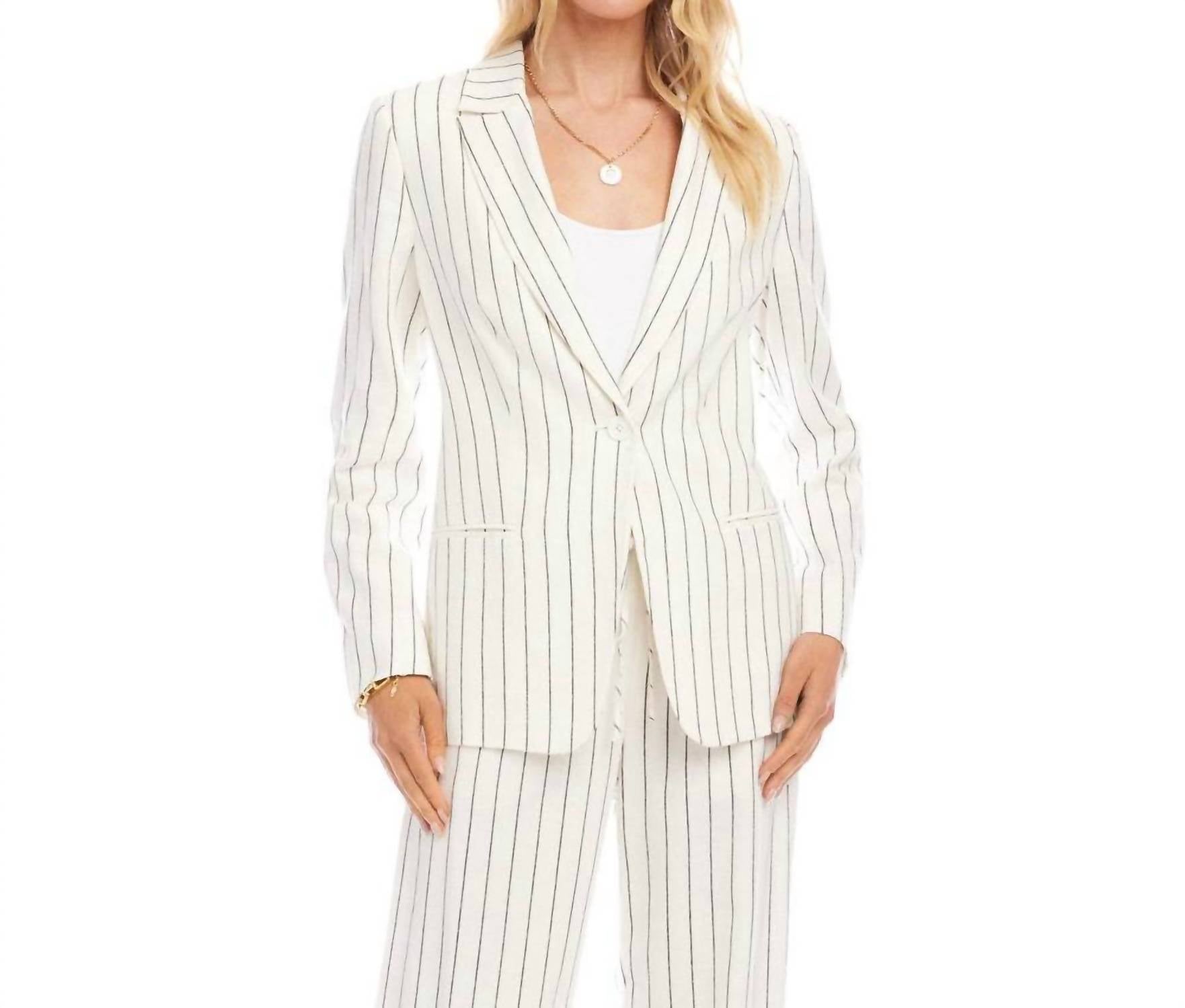 Karen Kane Linen Blend Stripe Blazer in cream and black - women's jacket