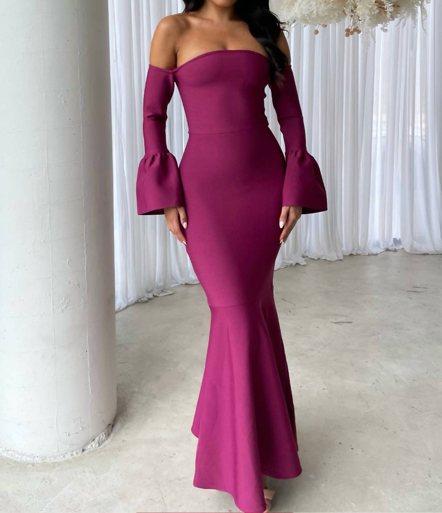 Elliatt - Ella Off-shoulder Bell Sleeve Gown