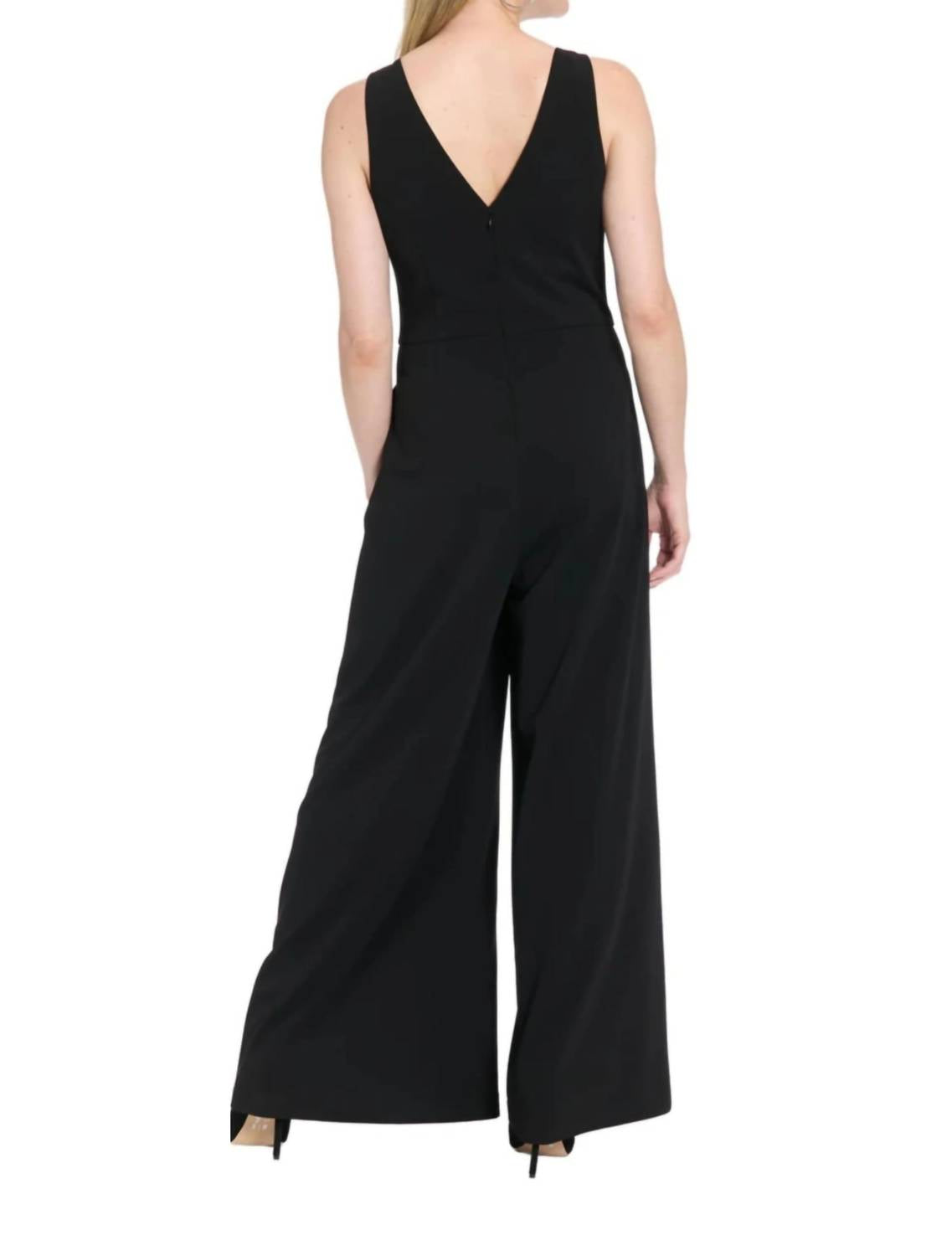London Times - Bow-Accent Sleeveless Wide-Leg Jumpsuit