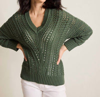 Tommy Bahama - Beachy Cotton Open-stitch V-neck Sweater