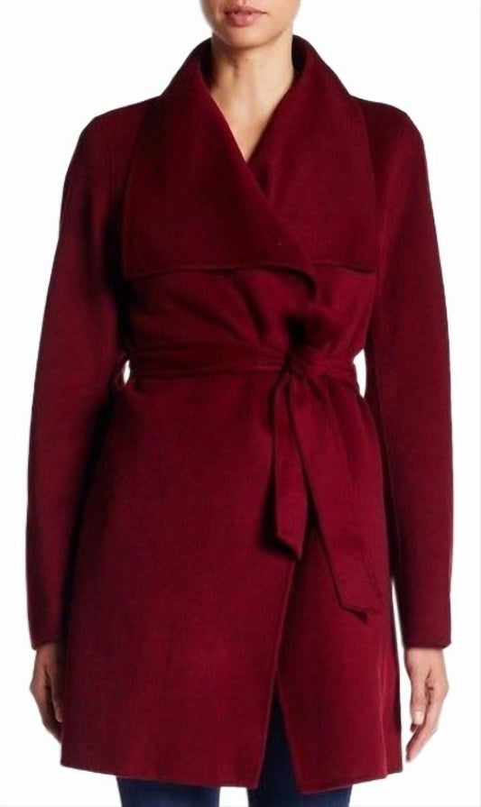 Women Large Collar Belted Wool Blend Coat Jacket