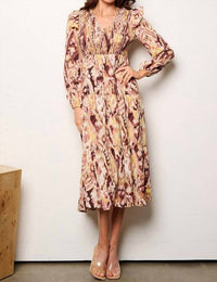 TCEC Printed Midi Dress in taupe - women's dress