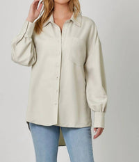 mystree Oversized Button Up Shirt in stone - women's long sleeve top