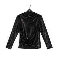 Clara Sunwoo - Shimmer Embellished High Boat Neck Side Draped Top