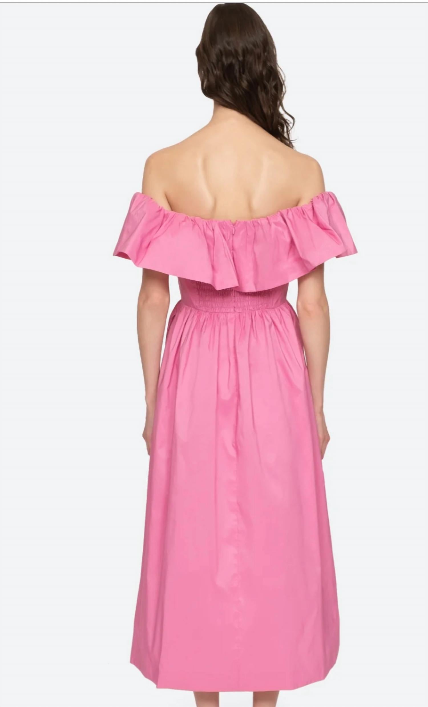 SEA Diana Taffeta Off The Shoulder Dress in pink - women's dress - detail view