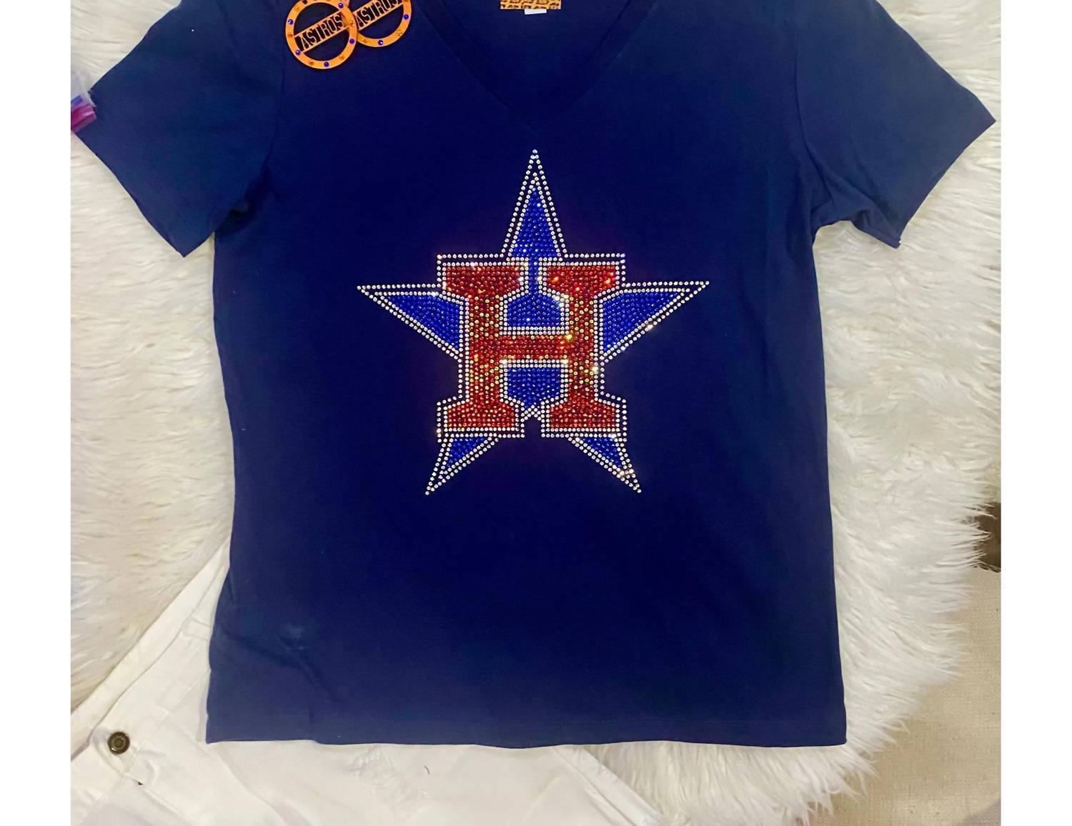 Crystallized By Sparkle - Women's Astros Sparkle V-neck Tee