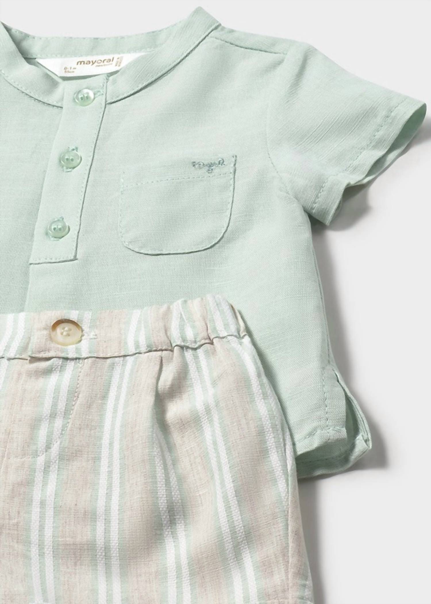 Mayoral - Boy's Mao Collar Stripe Short Set