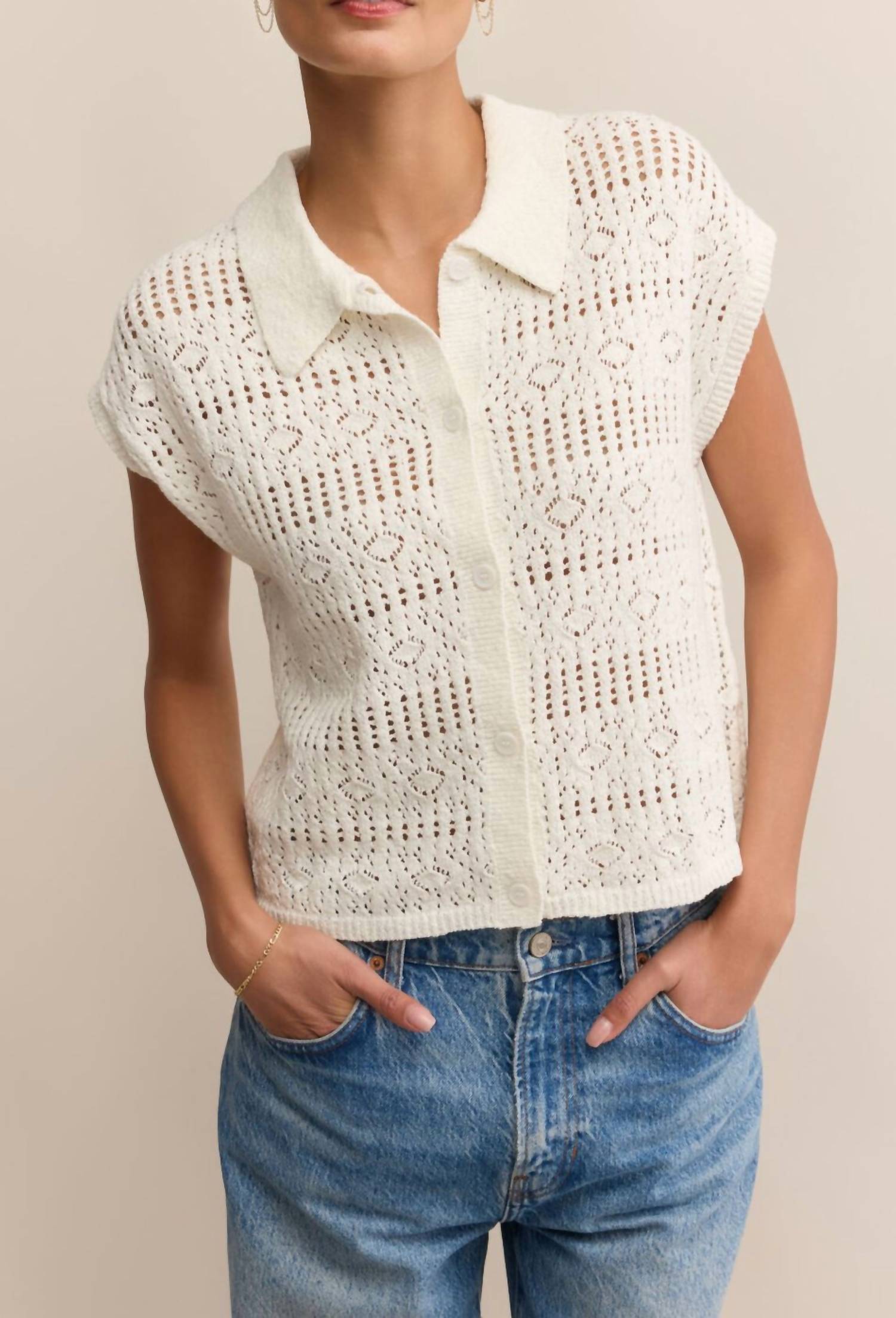 Z Supply - "rise Up" Button Front Collared Top