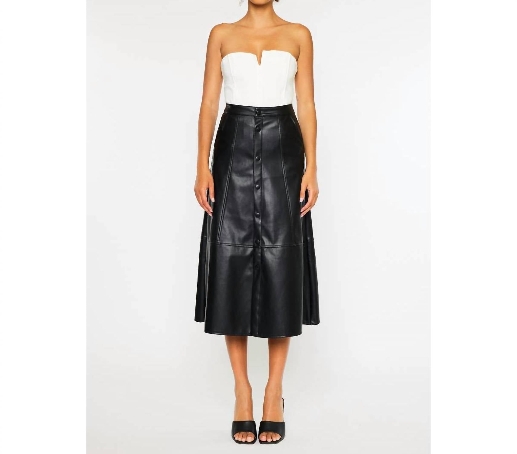 Kancan - High Rise Leather Midi Skirt