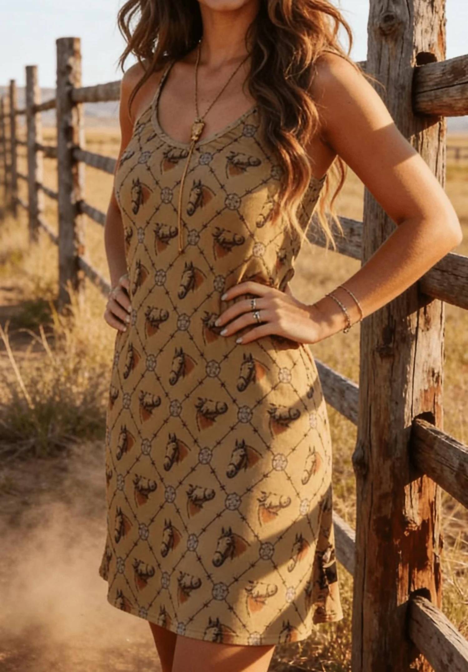 Lucky & Blessed - Western Horse Print Spaghetti Strap Tank Dress