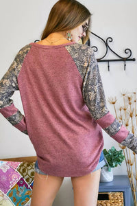 Lattice V Neck Paisley Print Contrast Top