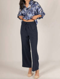 Before You Woven Wide Leg Trousers in navy - women's pants - detail view