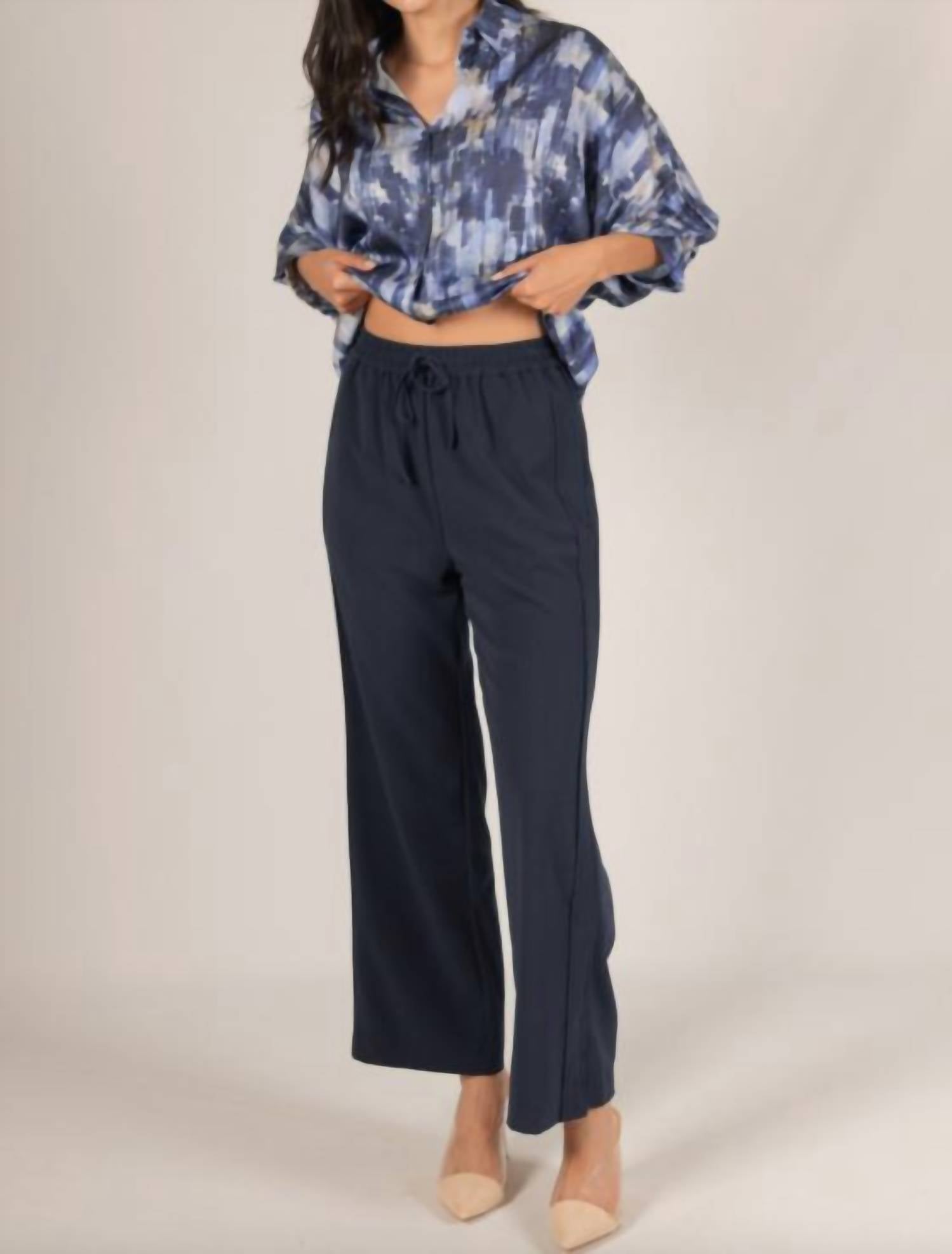 Before You Woven Wide Leg Trousers in navy - women's pants - detail view