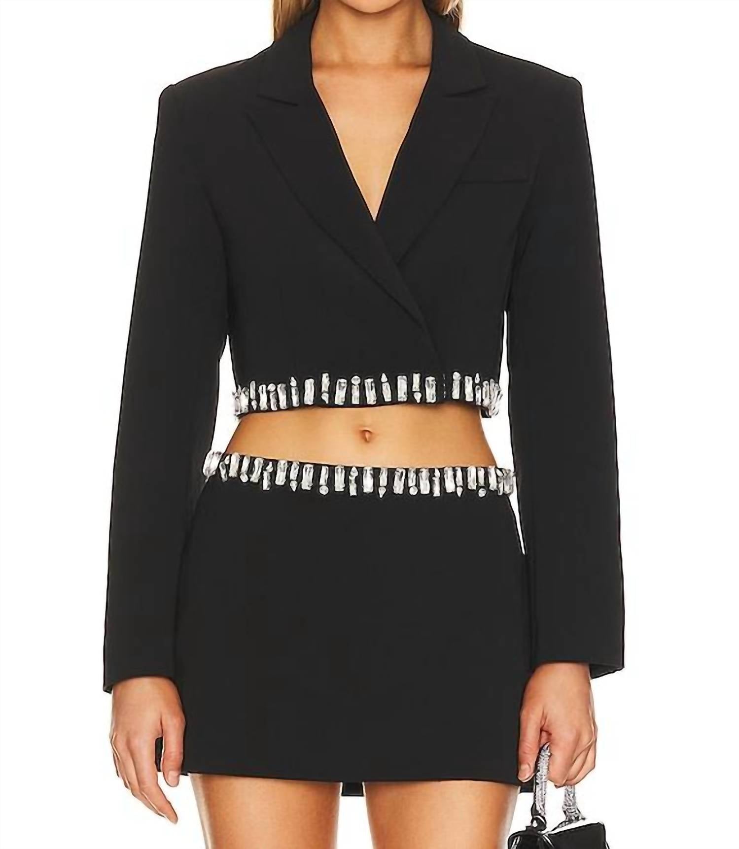 Astr - The Hazel Rheinstone Trim Cropped Blazer