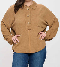 Blu Pepper - Evelyn Collared Raw Edge Knit Top - Plus
