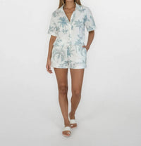 NIBI MTK Polly Cotton Slub Short in faded teal palms - women's shorts - detail view