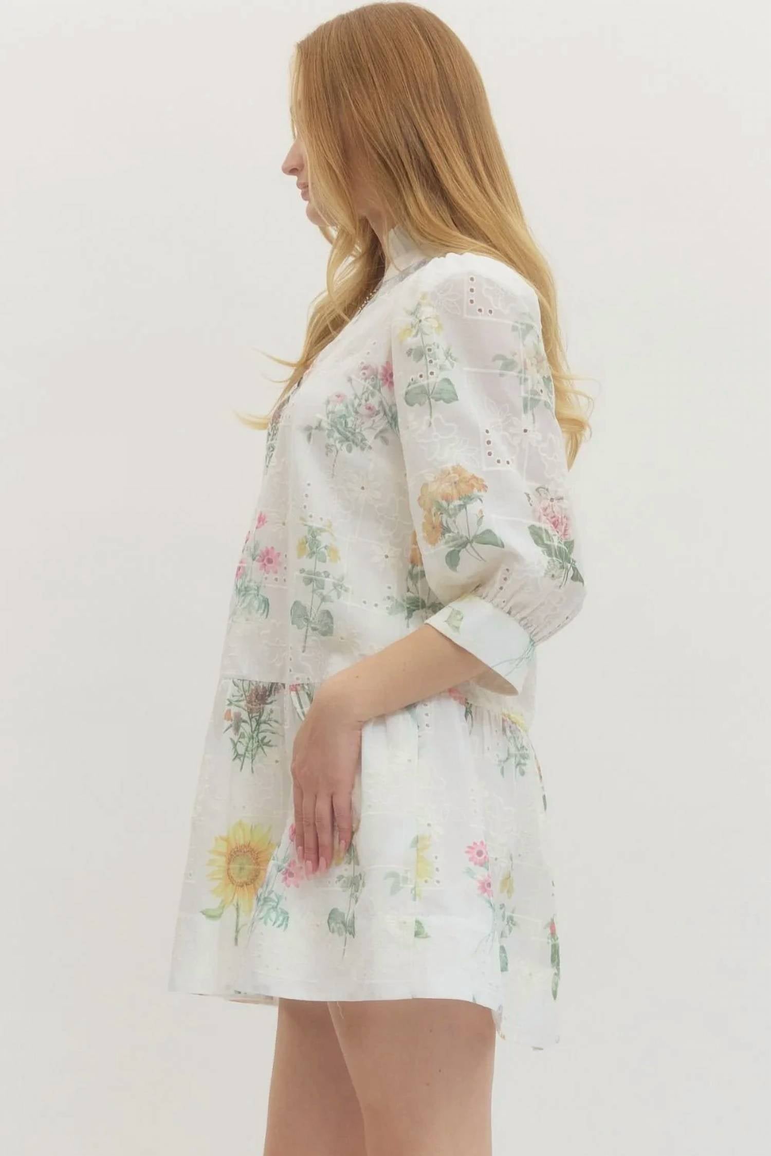 Entro - Floral Eyelet Embroidered Mini Dress