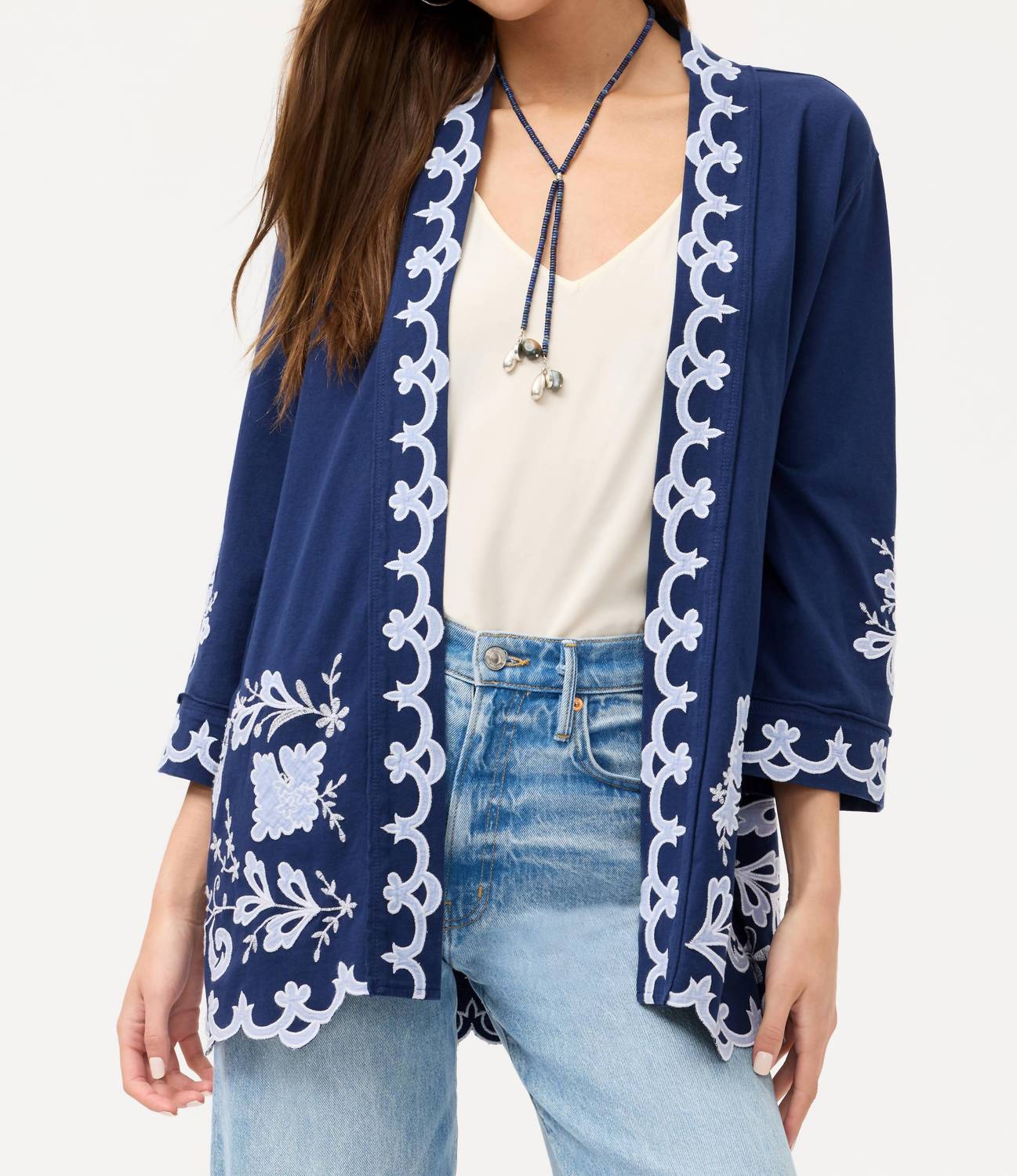 Johnny Was ADDELINE JERSEY KIMONO COAT in navy - women's jacket