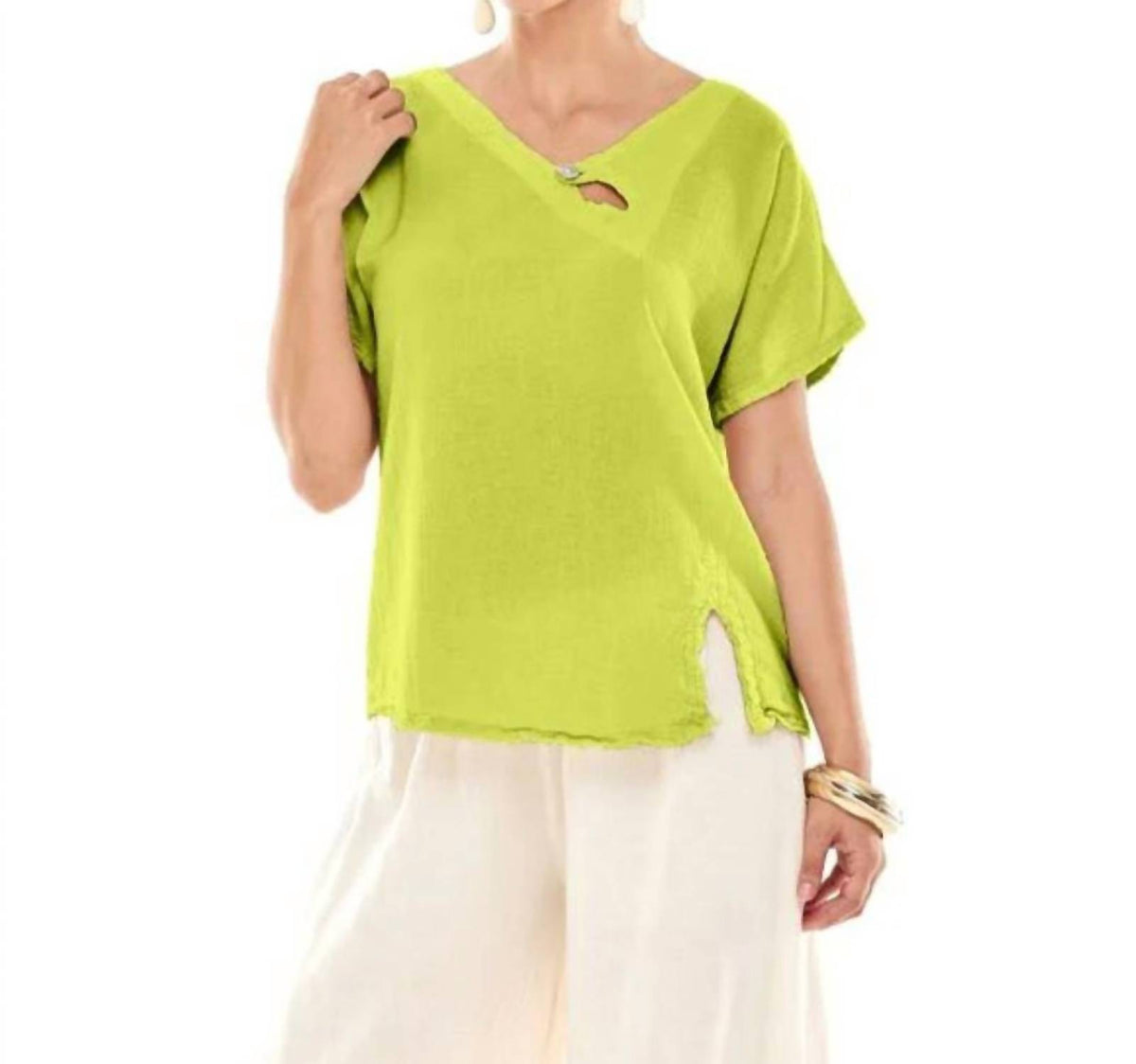 Oh My Gauze! Mike Cotton Top in lime - women's t-shirt - detail view