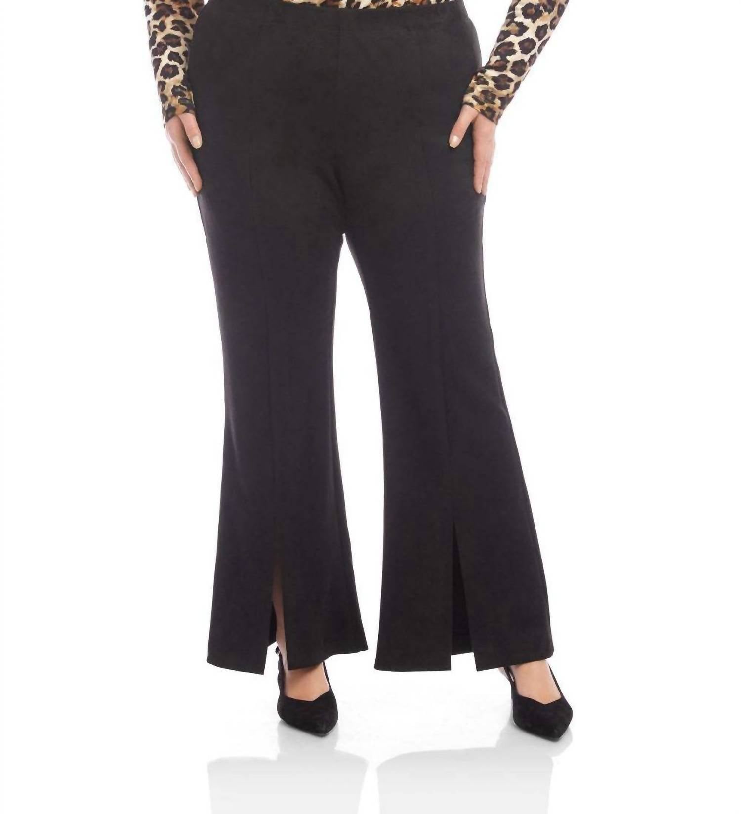 Karen Kane Faux Suede Front Slit Pants - Plus in black - women's pants