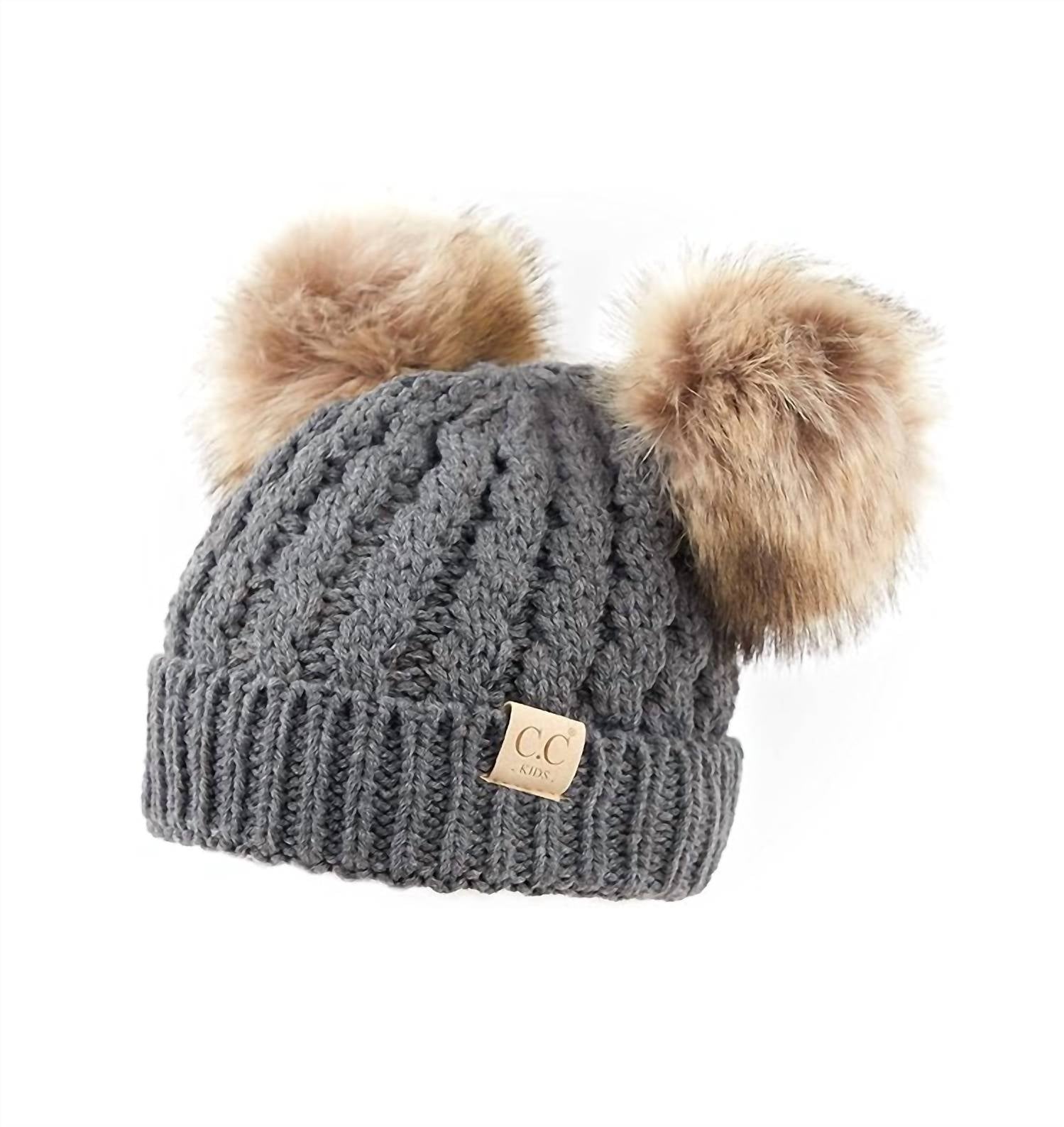 C.C Beanie - Kids Double Fur Pom Beanie