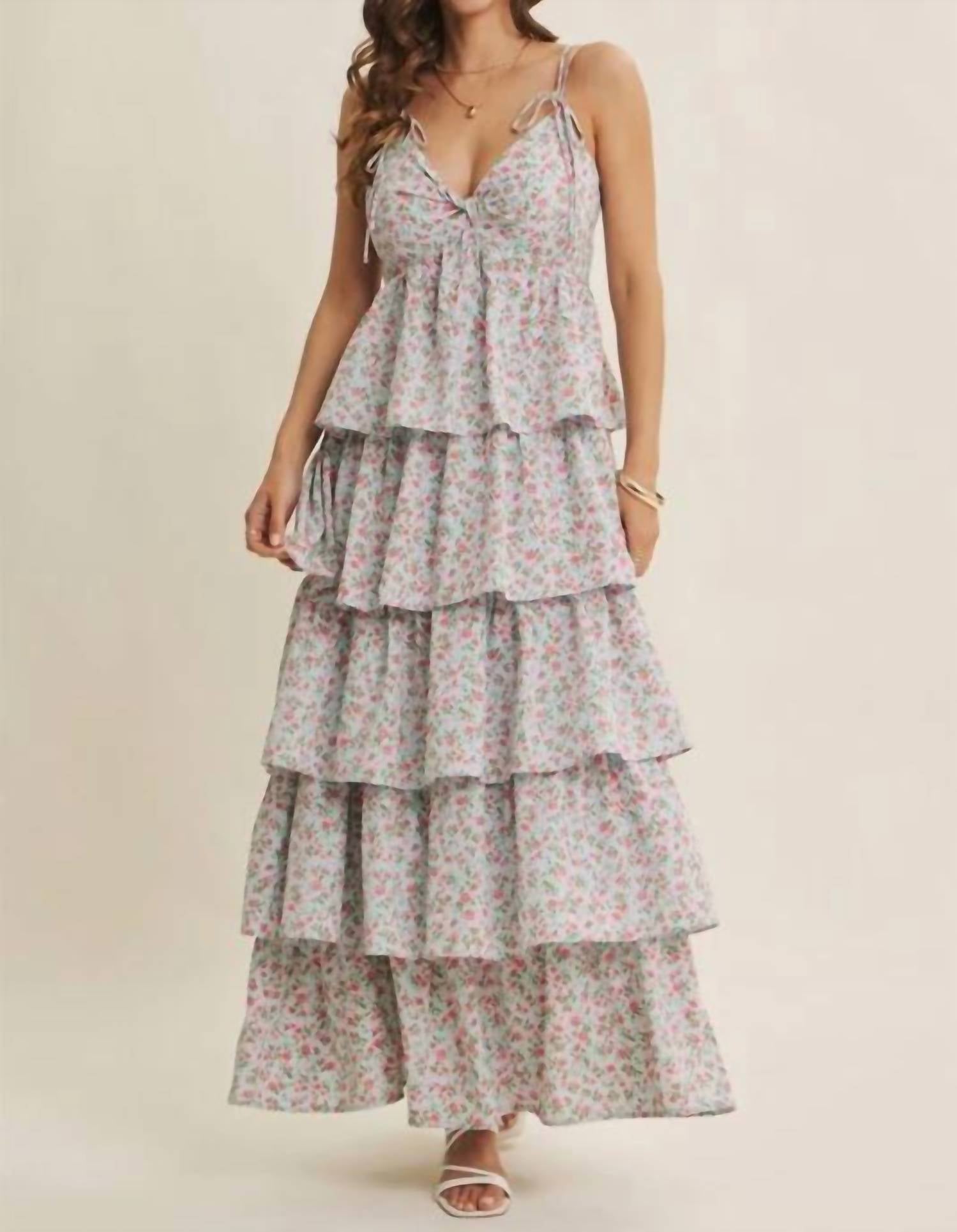 In February - Morning Meadow Twisted Front Smocked Maxi Dress
