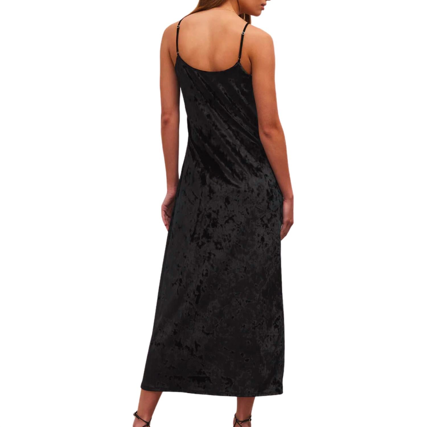 Z Supply Women's Selina Crushed Velvet Midi Dress in black - women's dress - alternate view